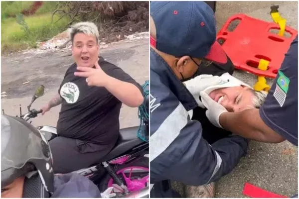 Gordinho Bololô sofre acidente após “dar grau” de moto sem capacete
