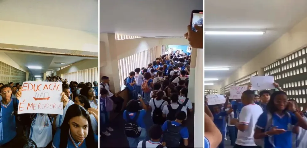 Alunos do Thales de Azevedo protestam contra precarização do ensino e insegurança