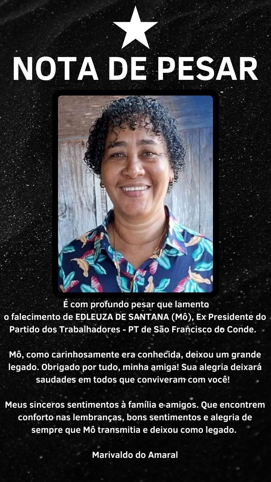 SFC: Vice-prefeito eleito emite nota de pesar pelo falecimento da ex-presidente do PT Mô em acidente com ônibus na BR-110