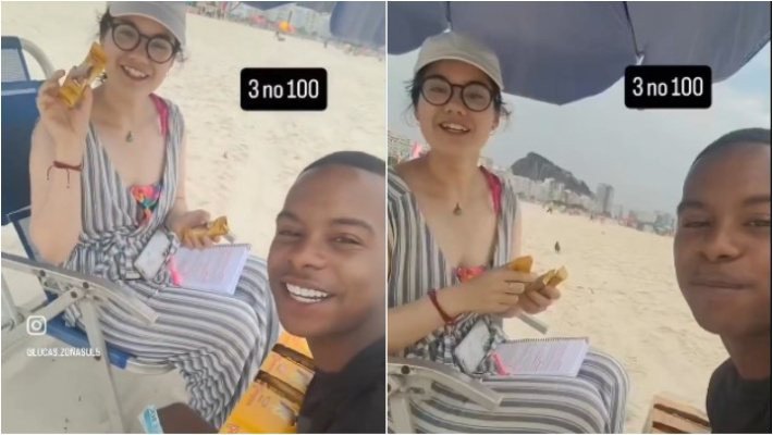 Tirado a esperto! Ambulante vende três barrinhas de chocolate por R$ 100 para turista na praia e mostra na web