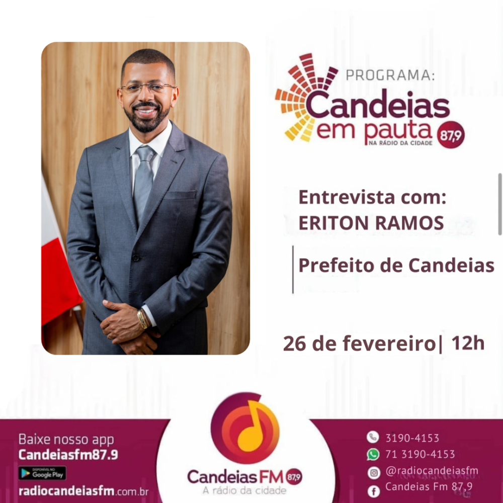 Prefeito Eriton Ramos concede entrevista na Candeias FM (87,9) nesta quarta-feira ao meio-dia