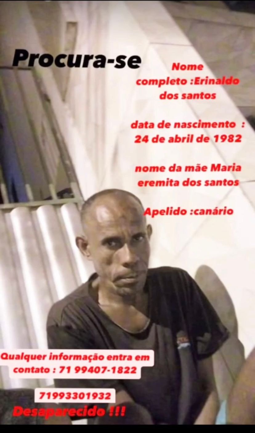 Morador de São Sebastião do Passé está desaparecido e família pede ajuda para encontrá-lo