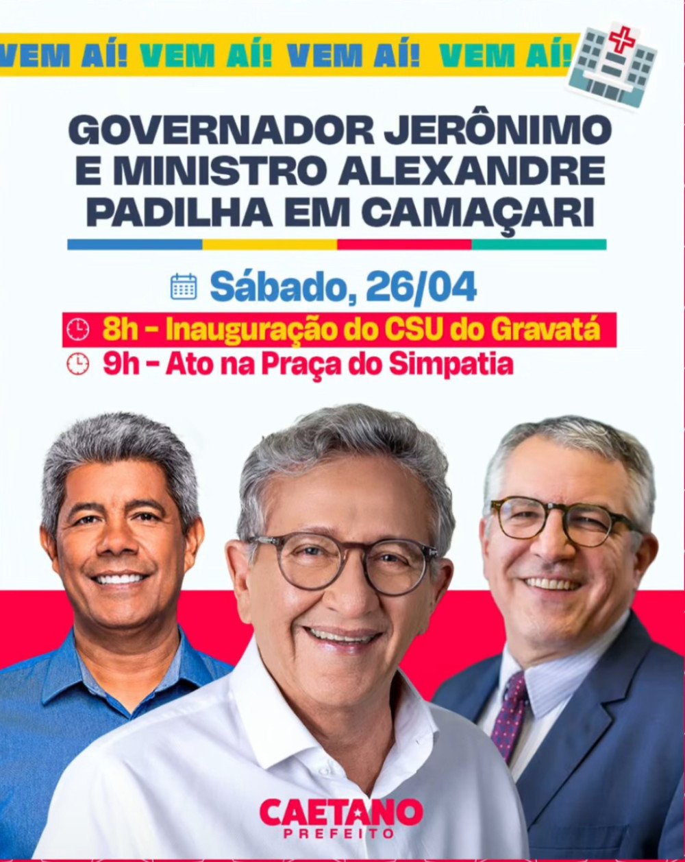 Governador Jerônimo e Ministro Alexandre Padilha participam de eventos em Camaçari neste sábado (26)