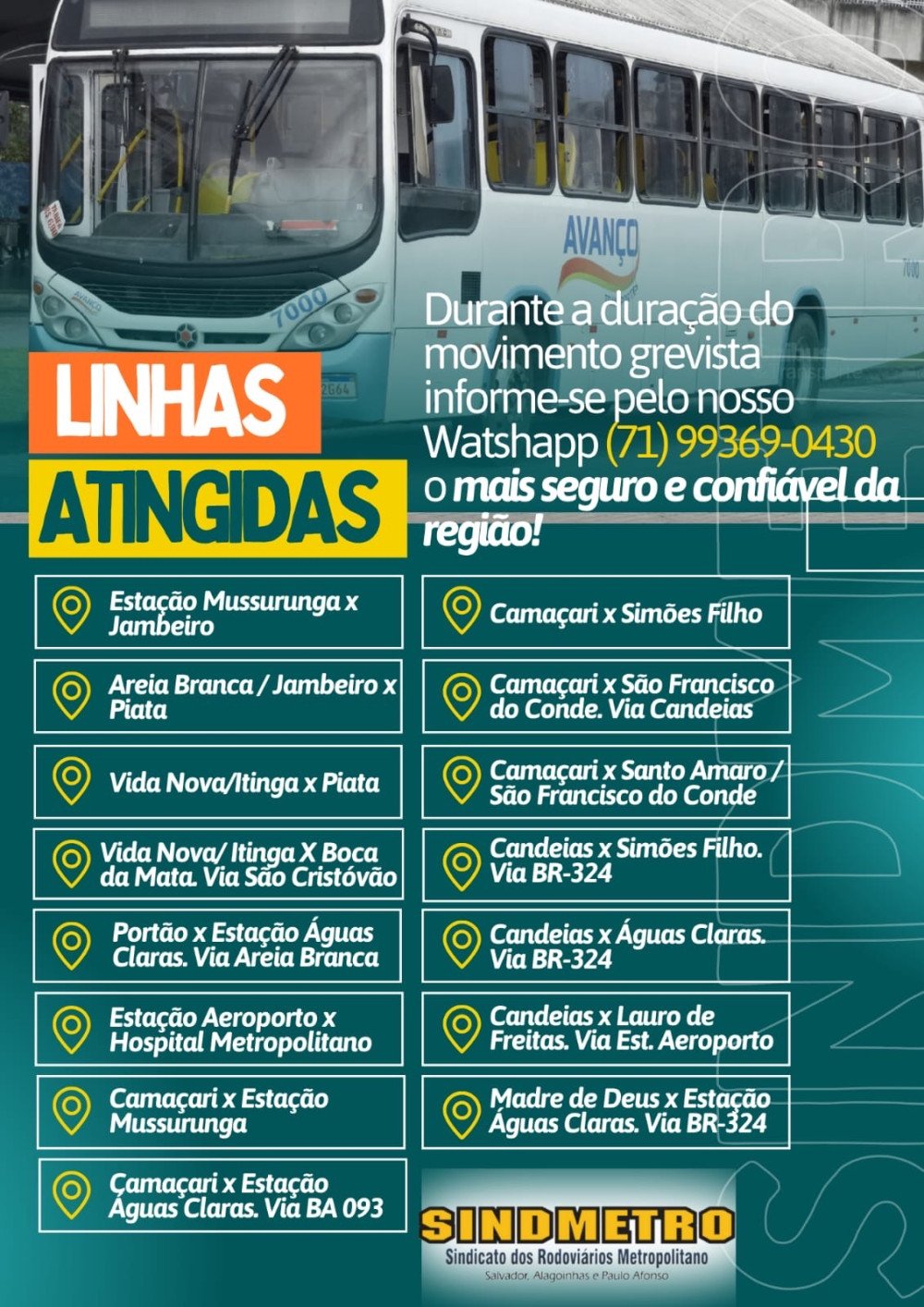 Greve dos Rodoviários Metropolitanos irá afetar diversas linhas na Região Metropolitana de Salvador