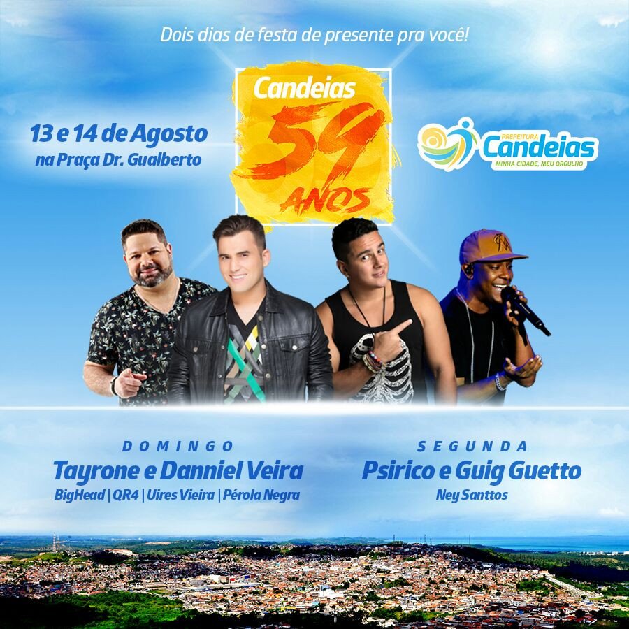 Candeias: Prefeitura divulga atrações de 59 anos