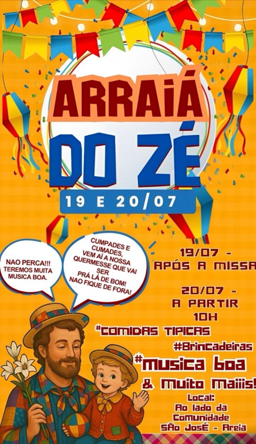 Candeias: Arraiá do Zé promete muita animação nos dias 19 e 20 de julho na Areia