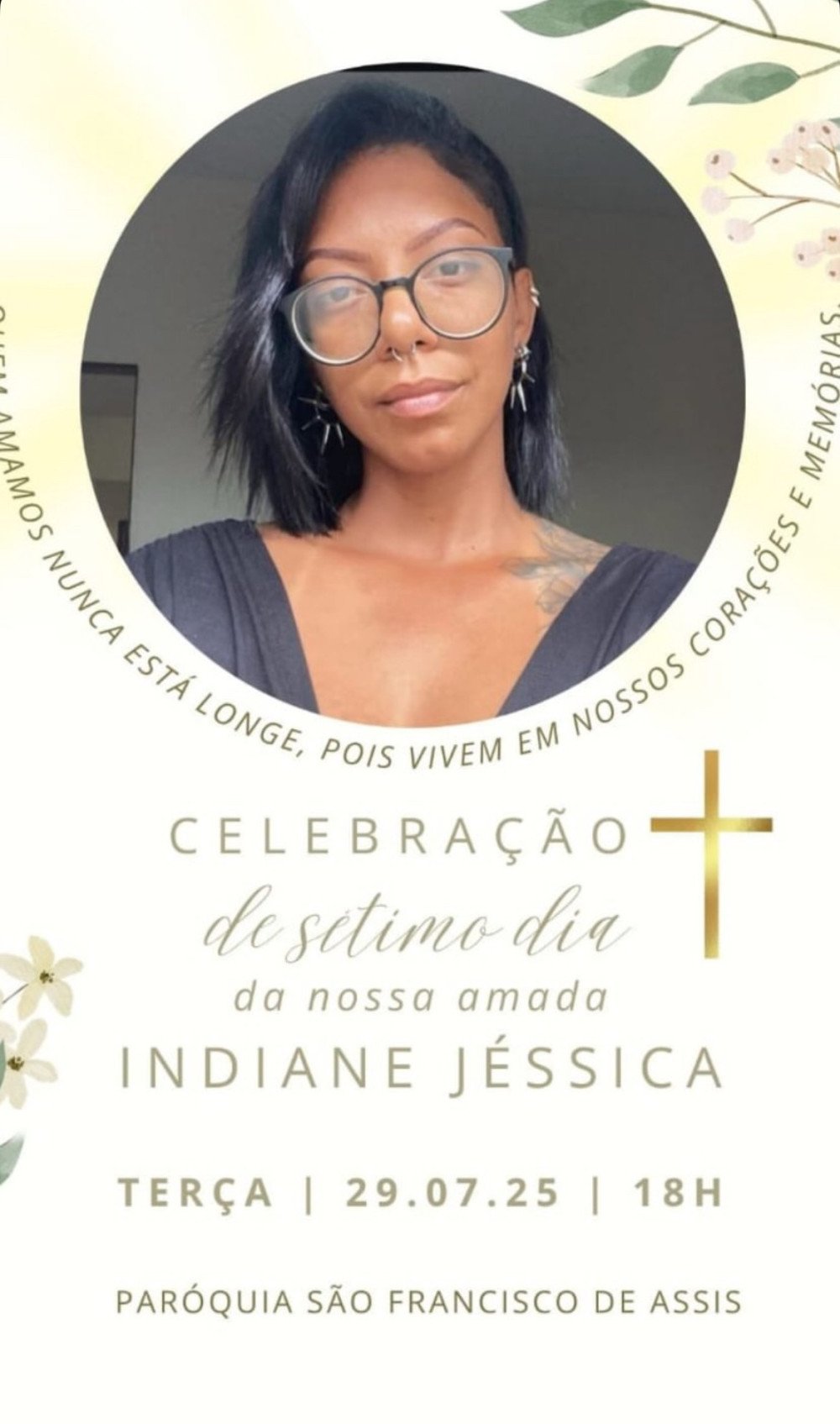 Comunidade presta homenagem no sétimo dia de falecimento de Indiane Jéssica