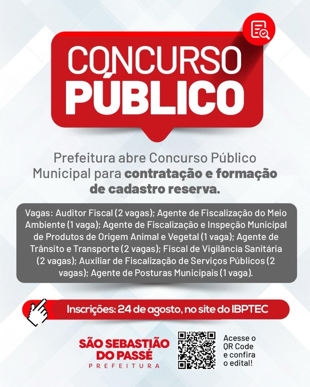 Prefeitura Municipal de São Sebastião do Passé lança Concurso Público