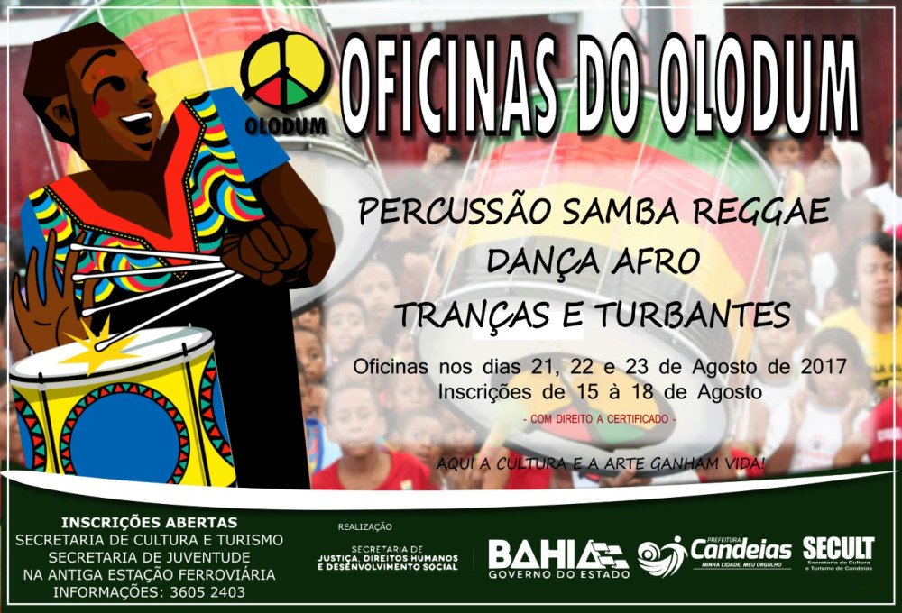 Candeias: Inscrições para oficinas com o Olodum encerram-se amanha