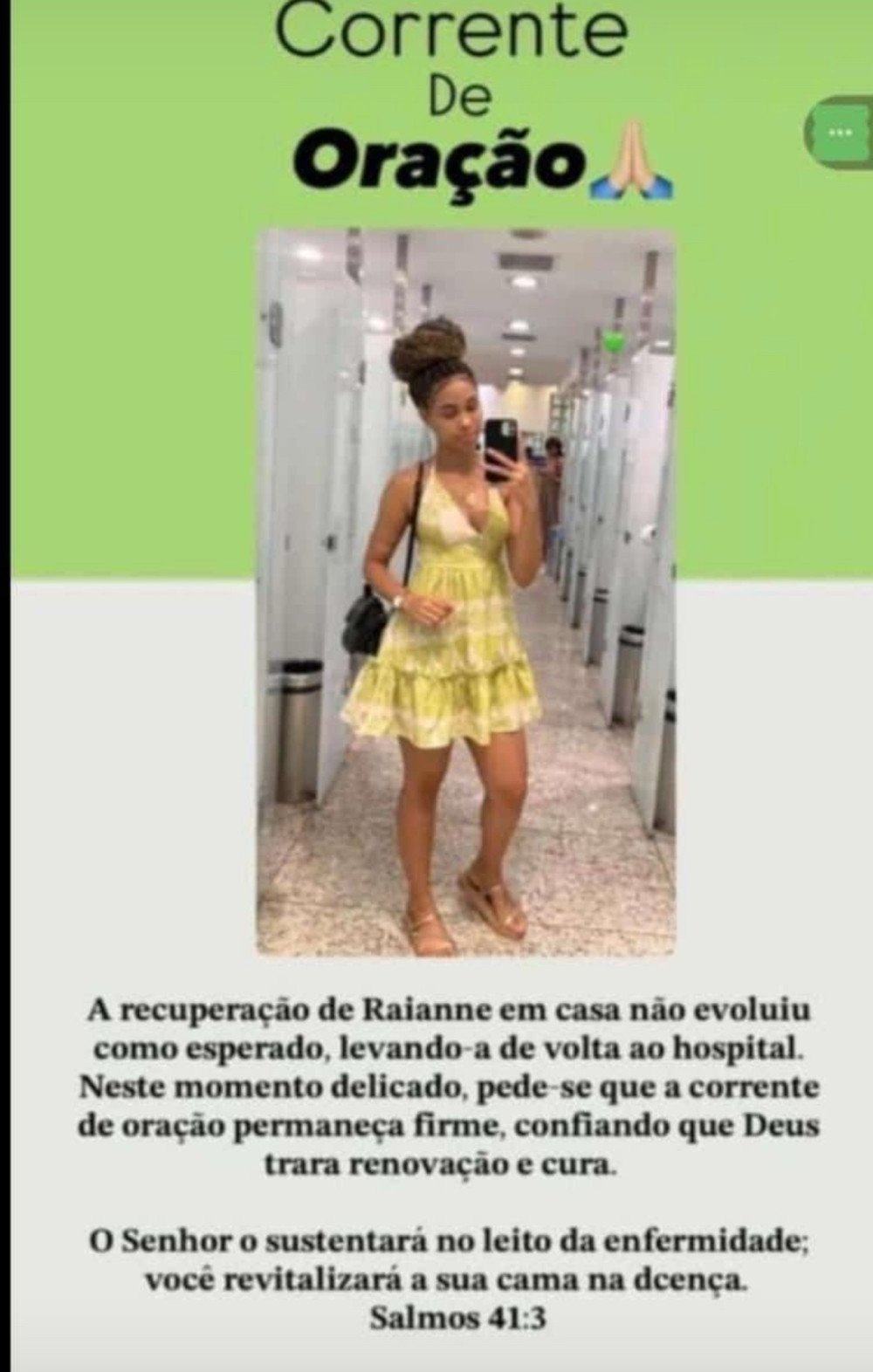 Corrente de oração é realizada pela recuperação de jovem internada em hospital