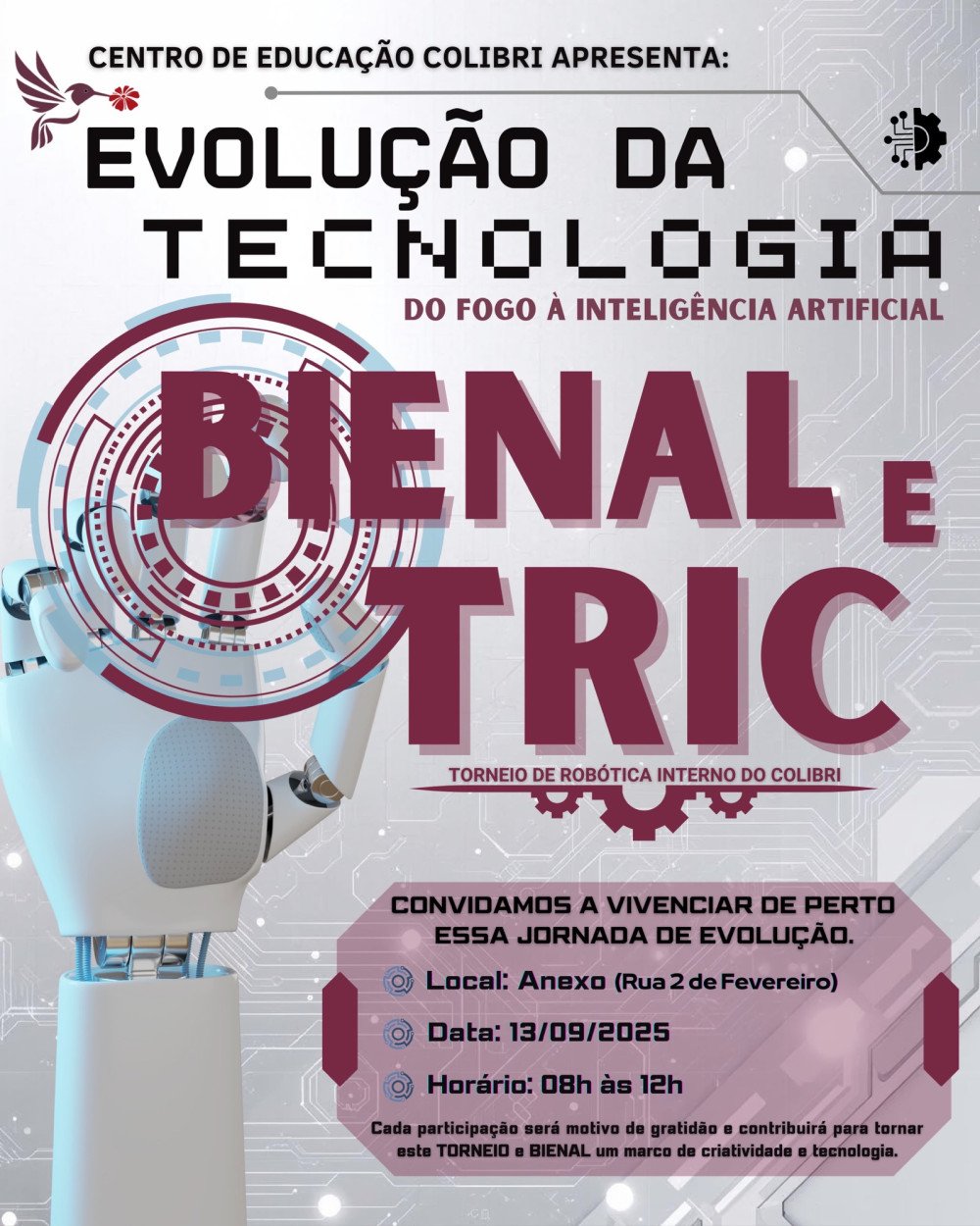 Centro de Educação Colibri promove Bienal Científica e Torneio de Robótica neste sábado