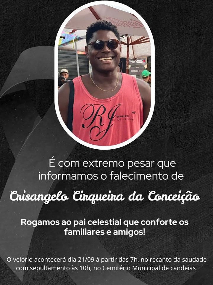 Velório e sepultamento de Crisangelo Cirqueira da Conceição serão neste domingo (21) em Candeias