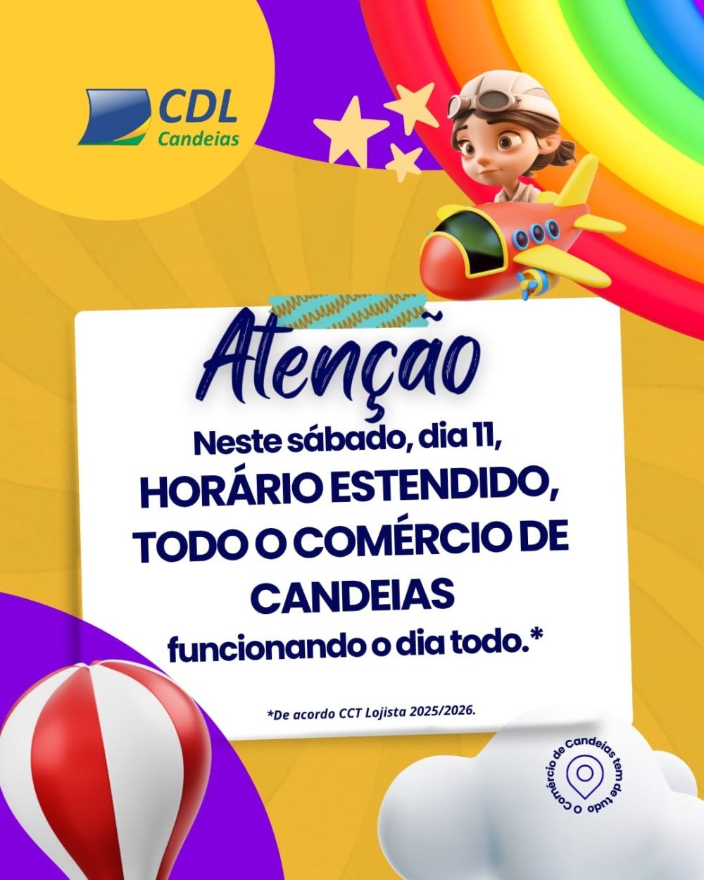 Candeias: Comércio funcionará em horário estendido neste sábado (11), véspera do Dia das Crianças