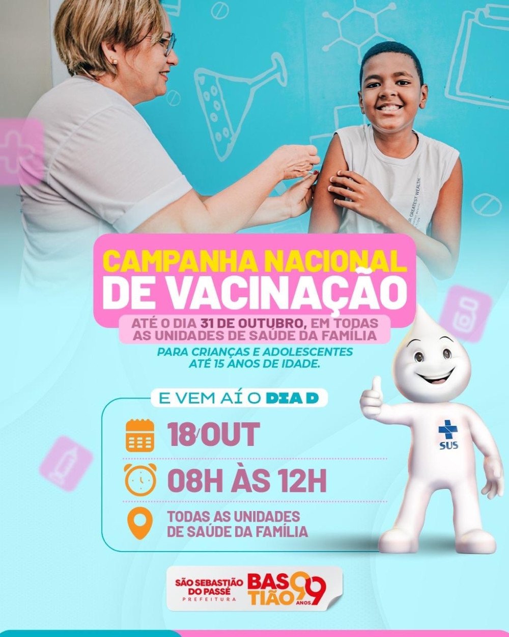 Prefeitura de São Sebastião do Passé promove o Dia D de Vacinação no próximo sábado (18)