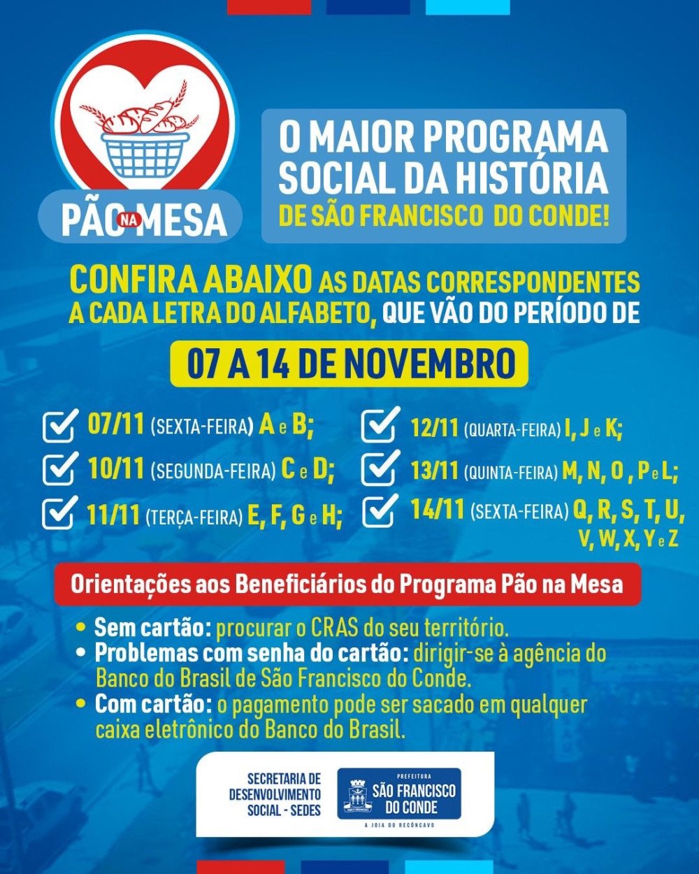 Cronograma de Pagamentos do Programa Pão na Mesa é Divulgado Após Aprovação na Câmara