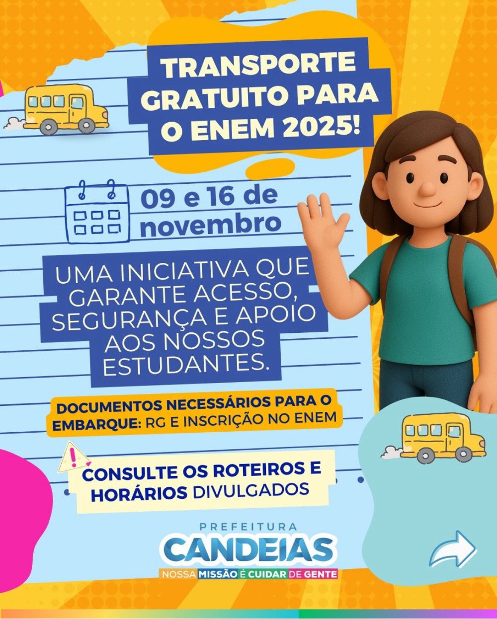 Prefeitura de Candeias oferece transporte gratuito para estudantes do ENEM 2025