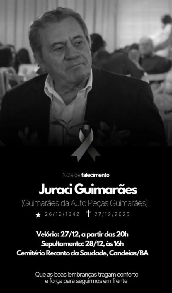Morre Juraci Guimarães, fundador da Auto Peças Guimarães, aos 83 anos, em Candeias