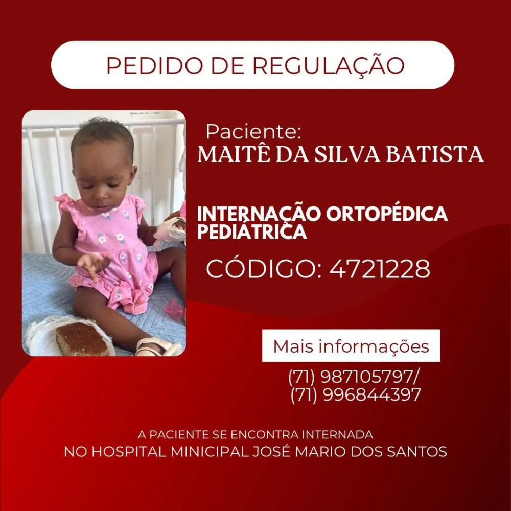 Paciente pediátrica precisa de regulação para internação ortopédica