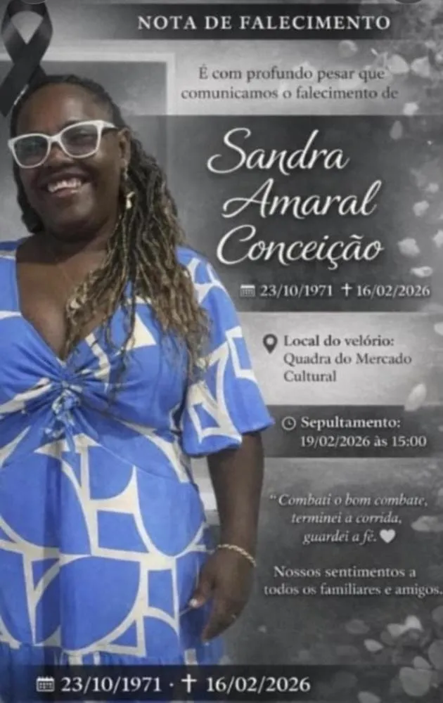 Sandra Conceição será sepultada em Candeias às 15h desta quinta-feira