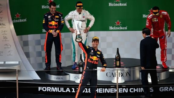 Ricciardo dá show e vence na China. Vettel é atingido por Verstappen e chega em 8º