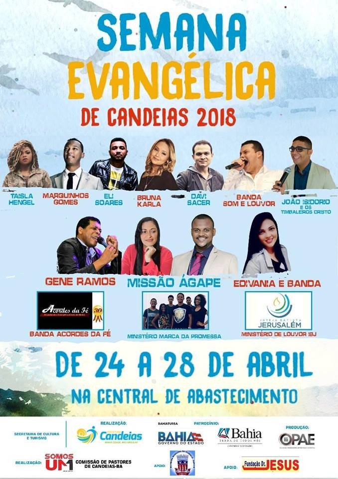 A partir de terça (24), Candeias realiza semana evangélica com grandes nomes do gospel nacional e clamando por PAZ!