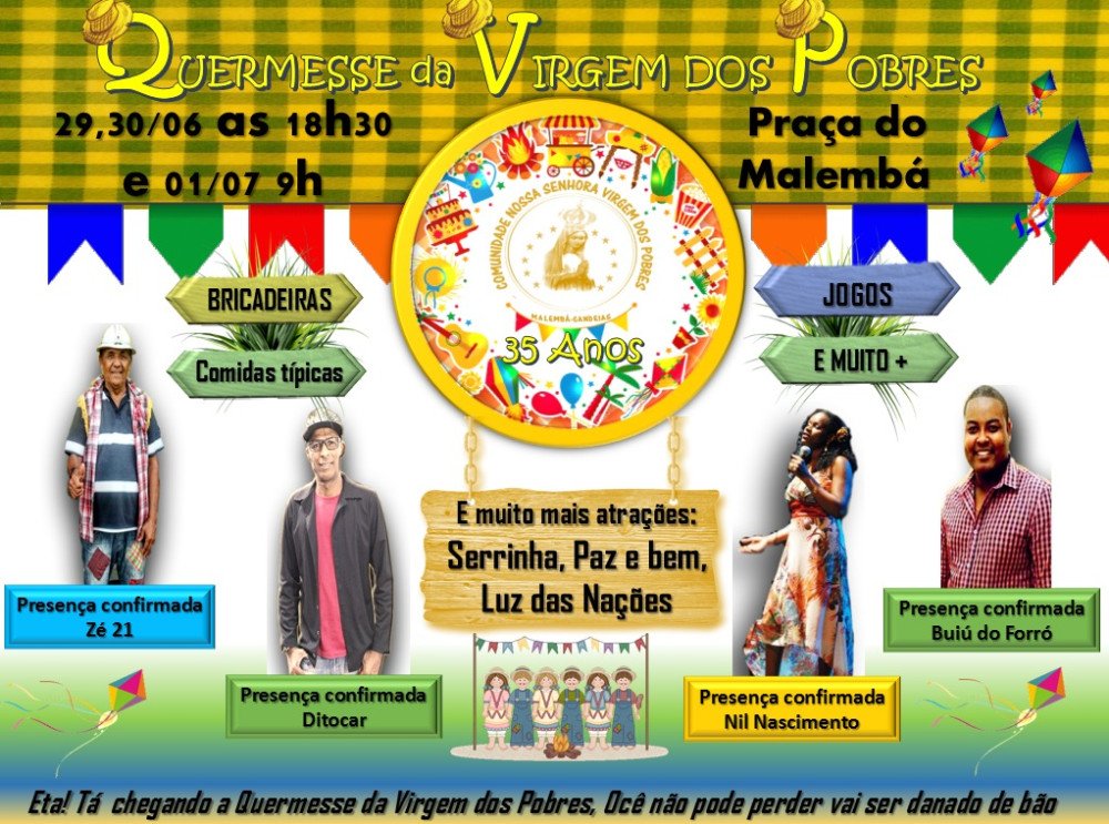 Acontece neste final de semana no Malembá a quermesse da Virgem dos Pobres