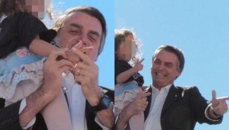 Bolsonaro ensina criança a fazer arma com a mão e gera revolta na web