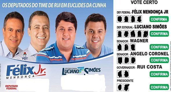 Em santinho, democrata pede voto para Rui, seus candidatos ao Senado e presidenciável do PT; deputado nega ter contratado campanha