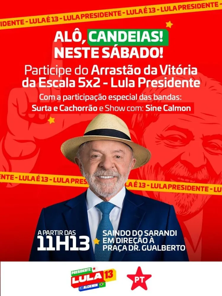 Trabalhadores celebram escala 5x2 em arrastão neste sábado, em Candeias, com apoio a Lula