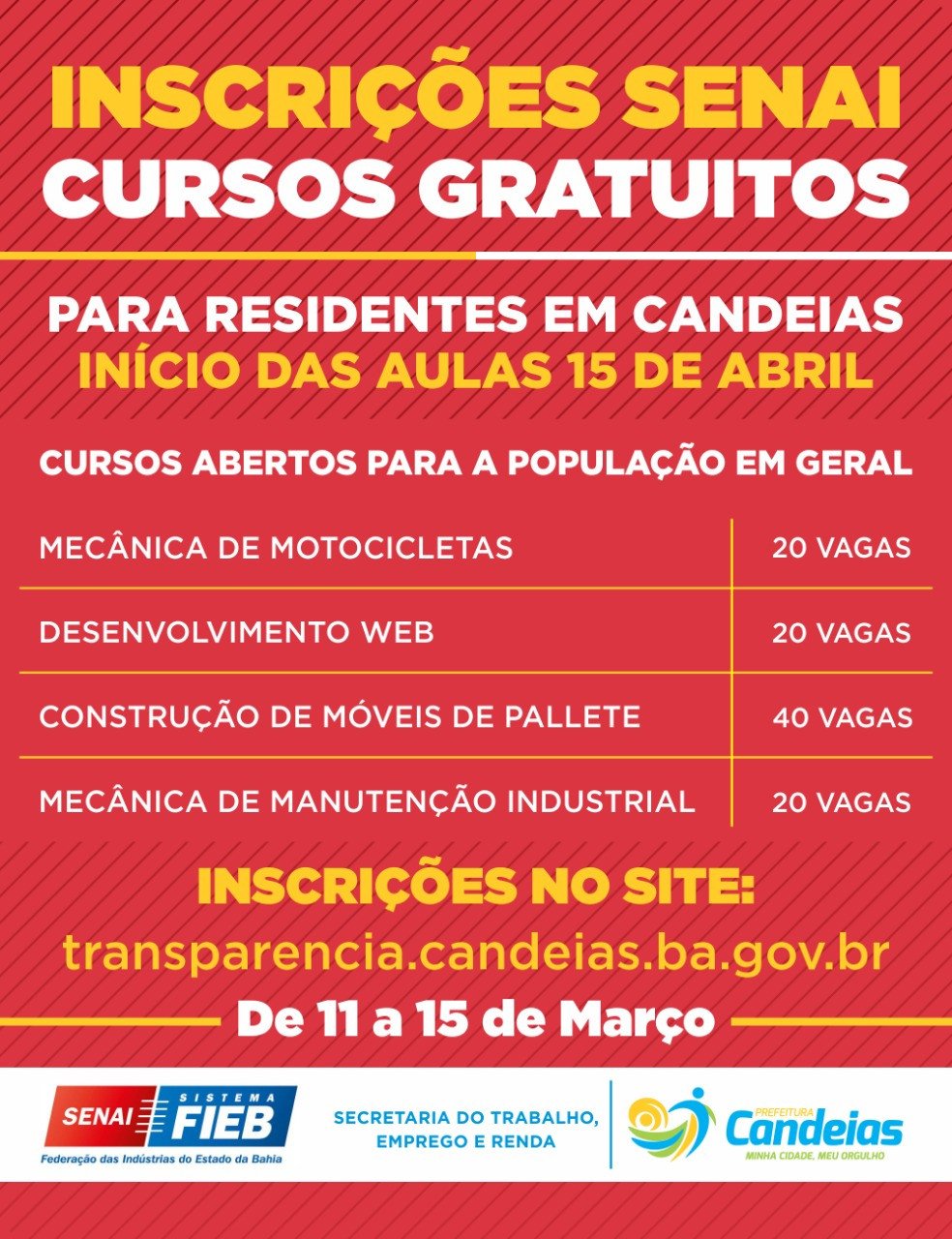 Pré-inscrições para os cursos do Senai começam hoje