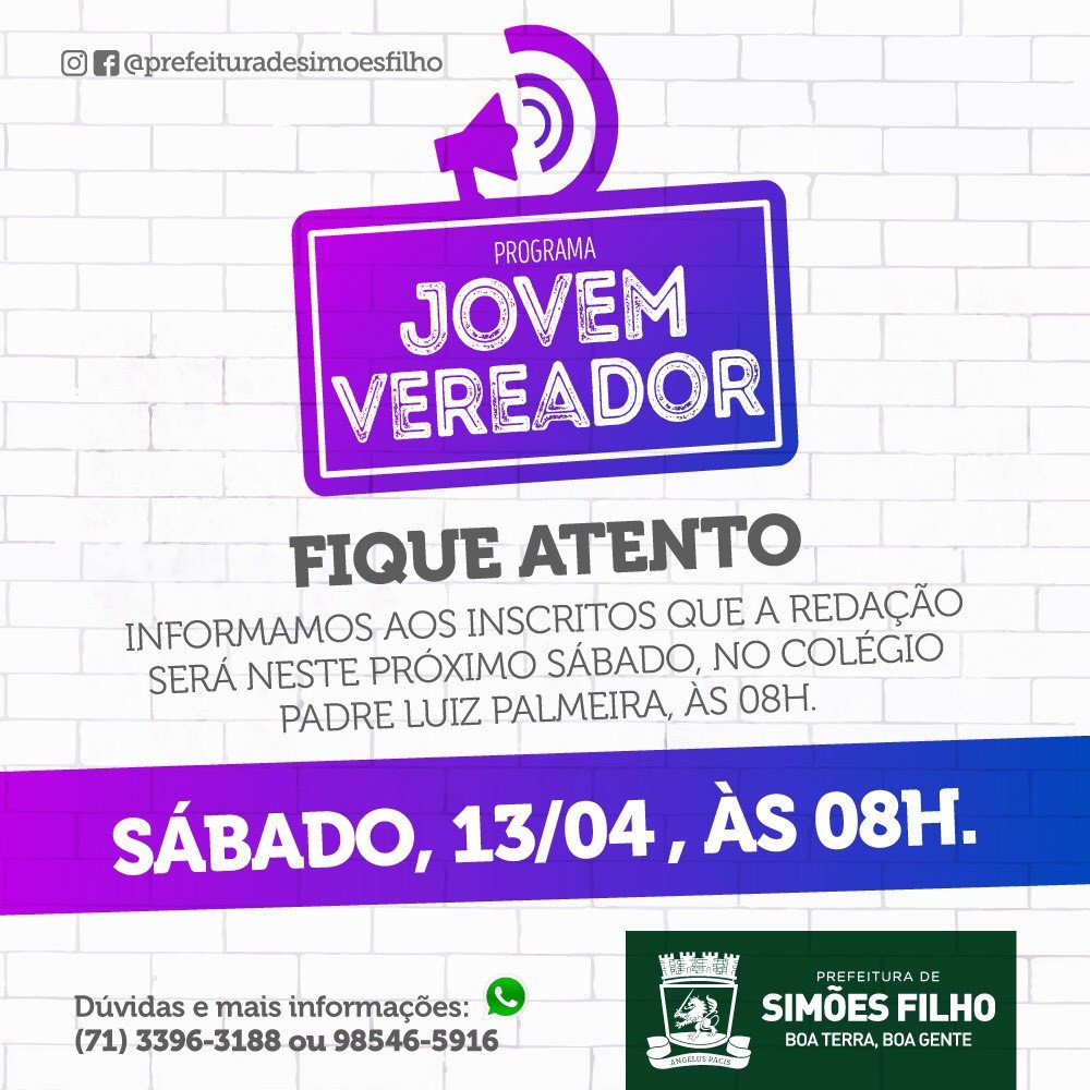 Programa Jovem Vereador realiza prova de seleção neste sábado (13