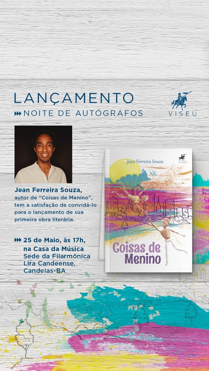 Candeias: Jean Souza lançará o livro Coisas de Menino neste sábado