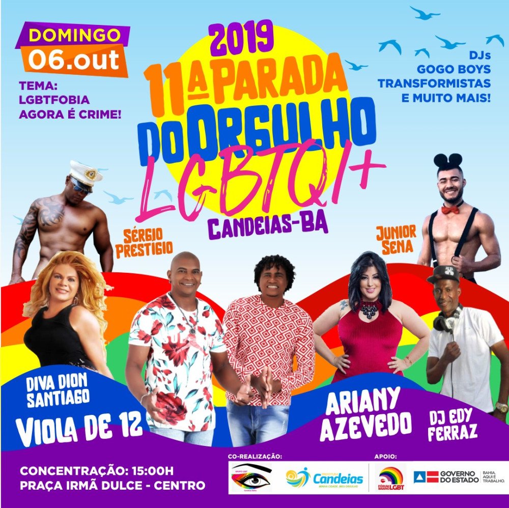 Com o tema “Lgbtfobia agora é crime”, Parada Gay de Candeias acontece neste domingo (06)!