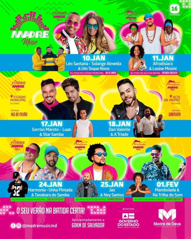 Madre de Deus: Prefeitura divulga programação oficial do Madre Music 2020