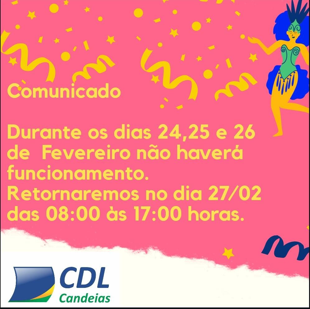 Candeias: CDL não funcionará no período do carnaval