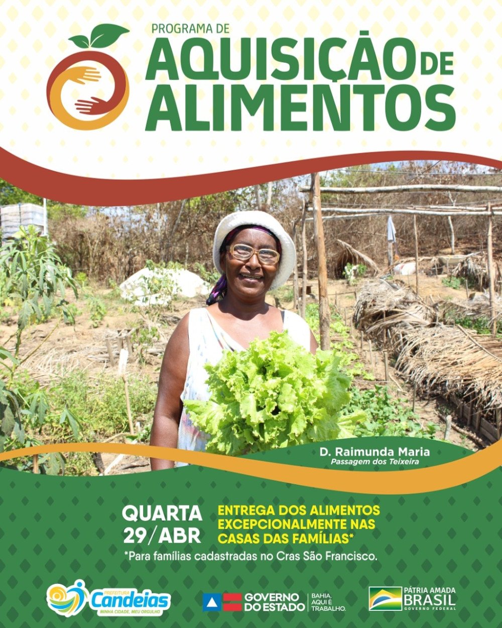 Governo do Estado e prefeitura Candeias beneficiam 100 famílias nesta quarta-feira com entrega de alimentos do PAA.