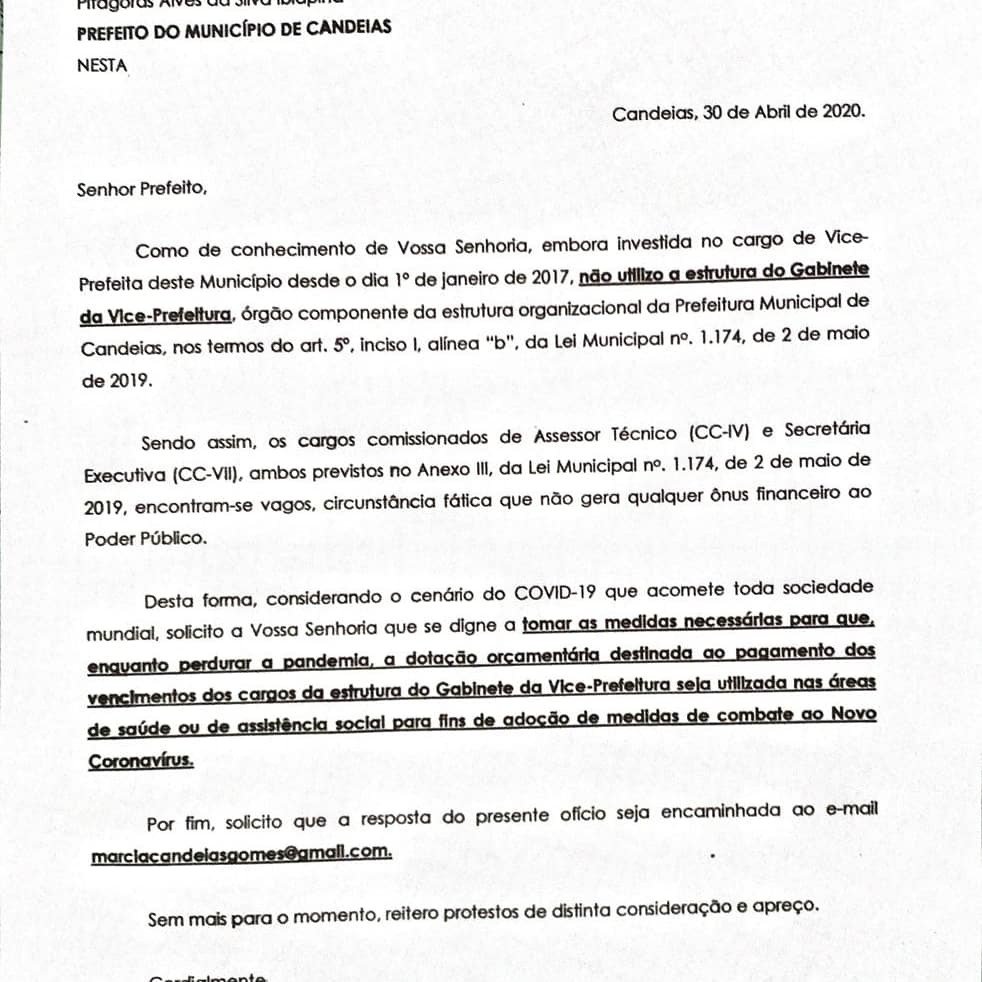 Márcia Gomes deixa verba de gabinete à disposição do município no combate ao coronavírus!