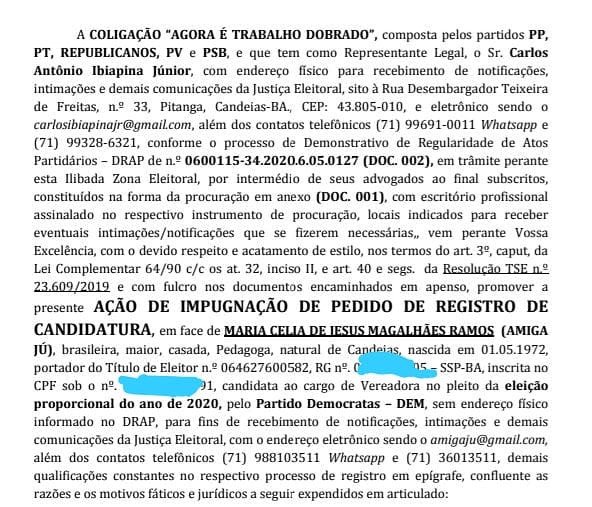 Chumbo trocado? Coligação Agora é Trabalho Dobrado entra na Justiça eleitoral para impugnar a candidatura de Amiga Jú