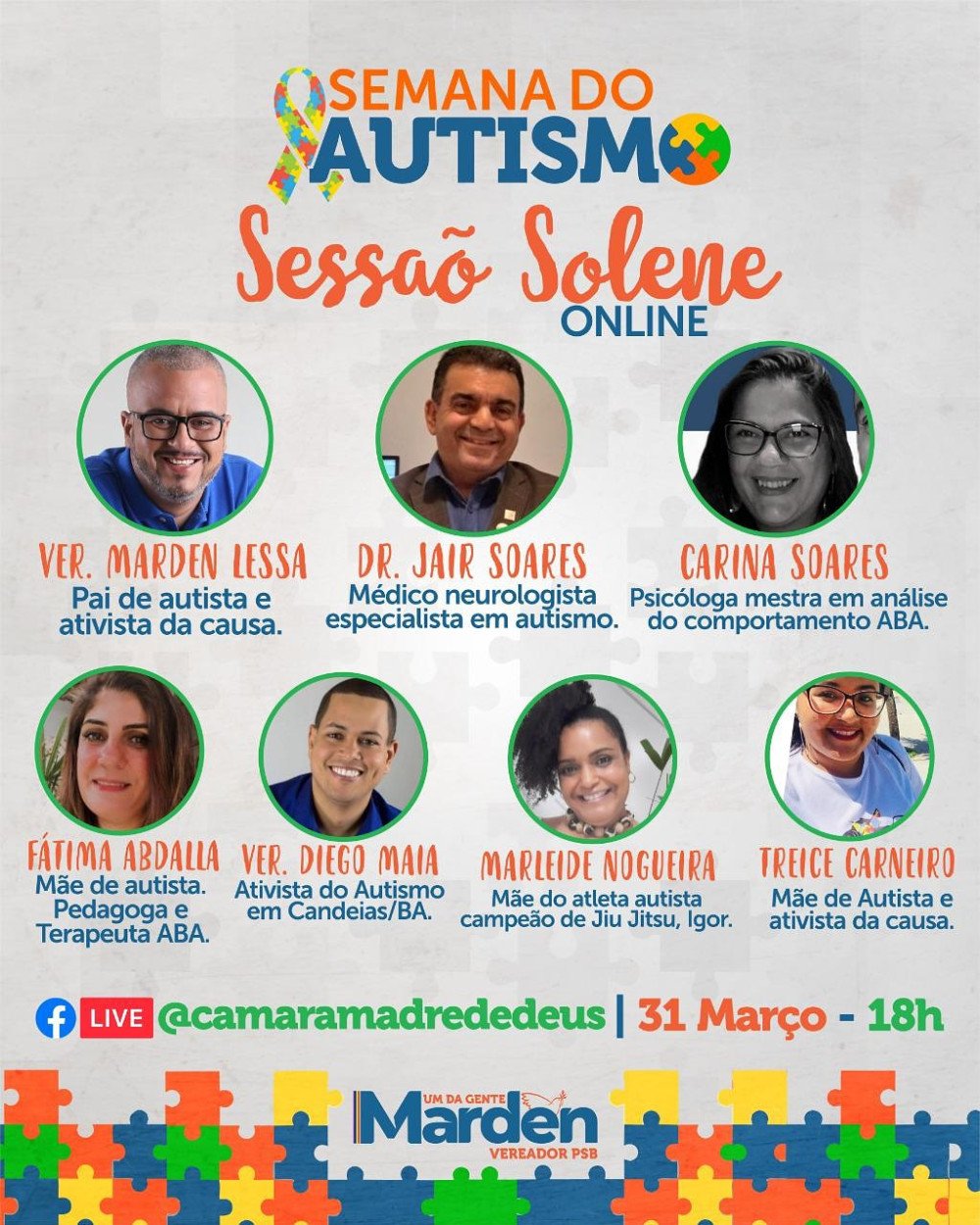 Câmara de Madre de Deus tem nesta quarta-feira, 31, sessão especial em respeito à Semana de Conscientização do Autismo