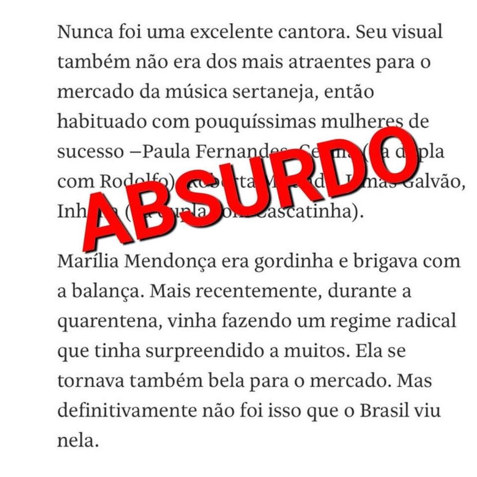 Jornalista do Folha de SP não só desrespeita Marília Mendonça, mas também seu legado, seus fãs e o Brasil