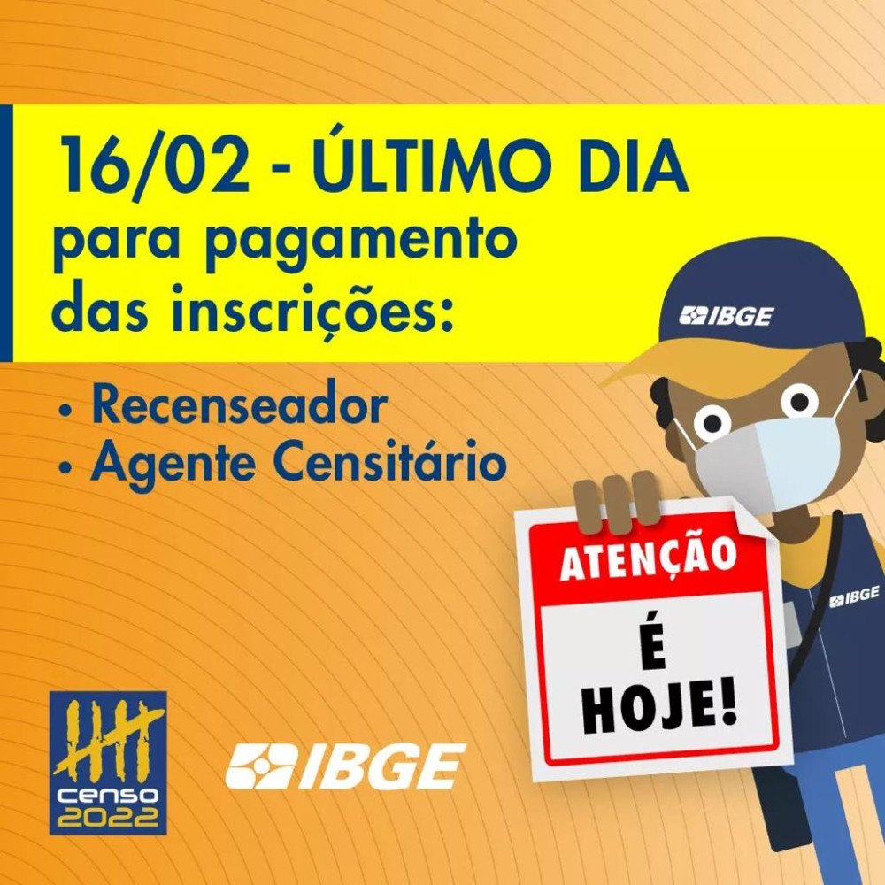 Hoje é último dia para pagamento das inscrições de recenseadores do IBGE