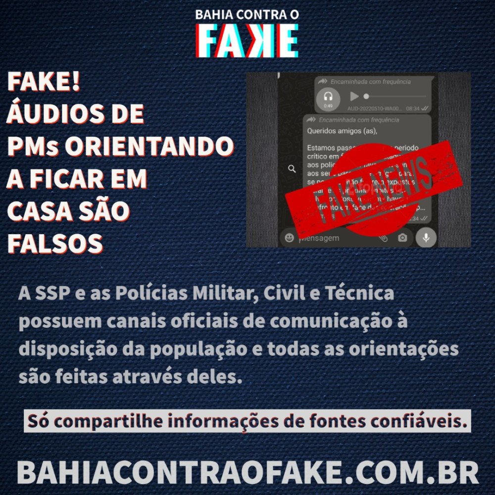 Fake! Áudios de PMs orientando população a ficar em casa são falsos