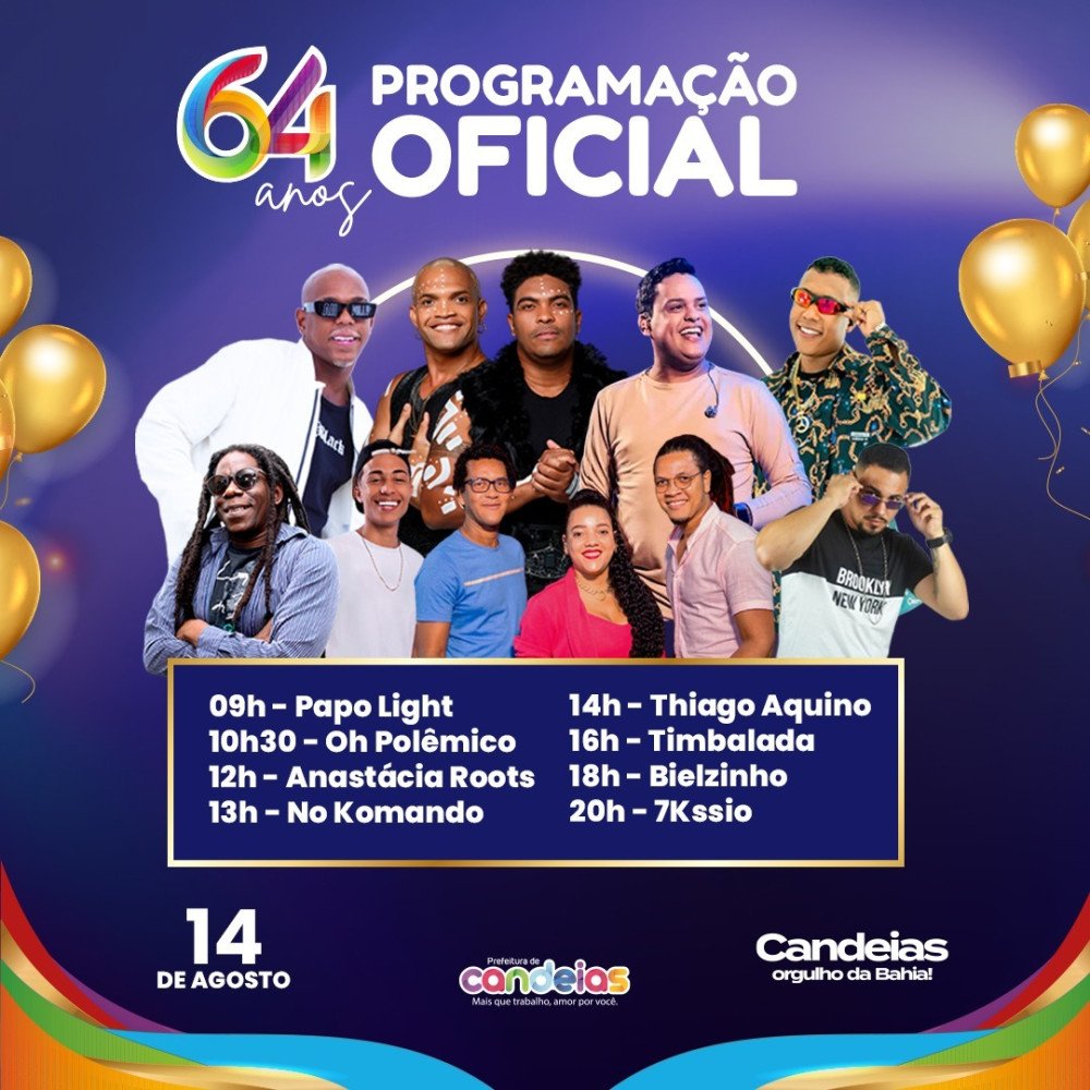 Candeias: Prefeitura divulga programação oficial da comemoração de aniversário do município