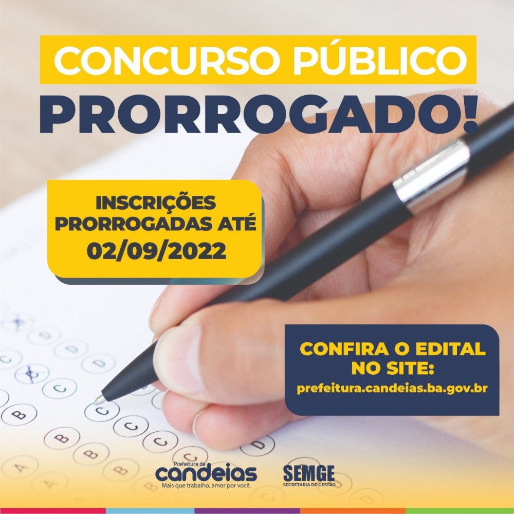 Candeias: *Inscrições do concurso público seguem até dia 02/09*