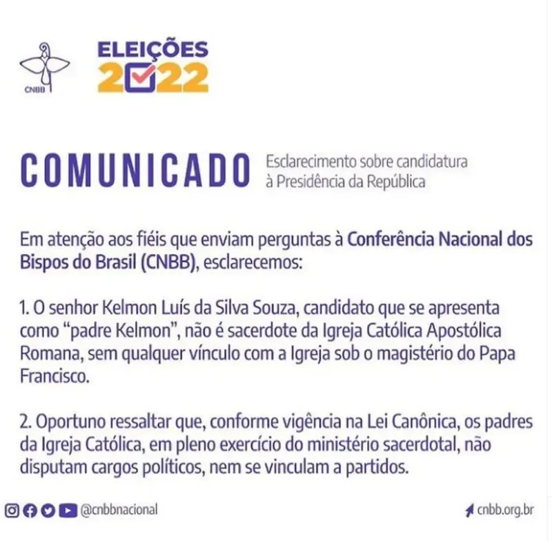 CNBB diz que Padre Kelmon não pertence à Igreja Católica