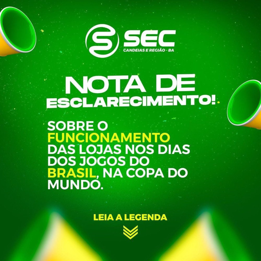 Candeias: Sindicato dos Comerciários recomenda liberação dos funcionários do comércio 30 minutos antes dos jogos do Brasil; veja nota na íntegra
