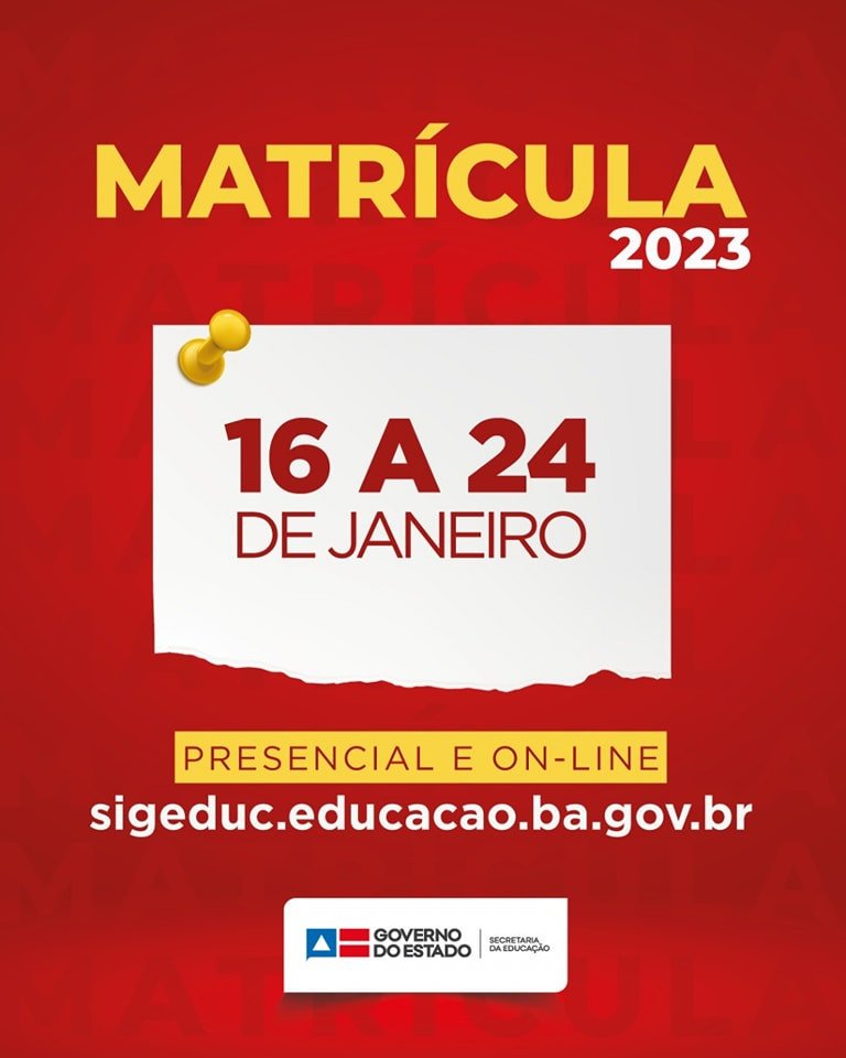 Matrícula na rede estadual será de 16 a 24 de janeiro de 2023