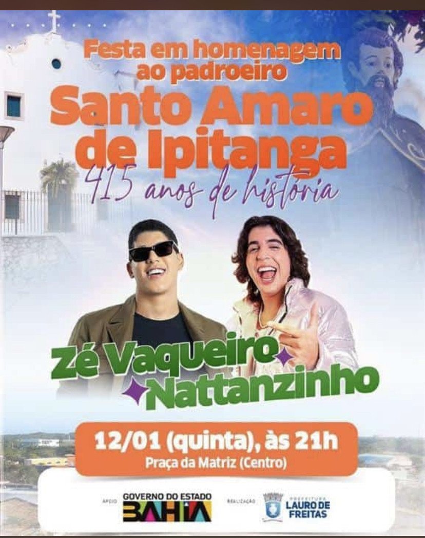 Zé Vaqueiro e Nattanzinho agitam festa nesta quinta-feira, 12, em Lauro de Freitas