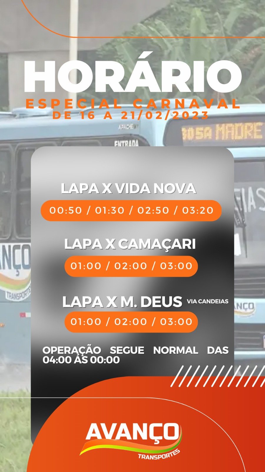 RMS: Empresa Avanço disponibiliza horários extras nesse carnaval 2023