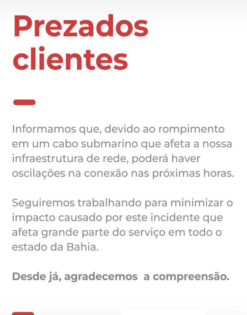 VoaNet tem trabalhado para minimizar impactos causados por rompimento de um cabo de fibra óptica submarino